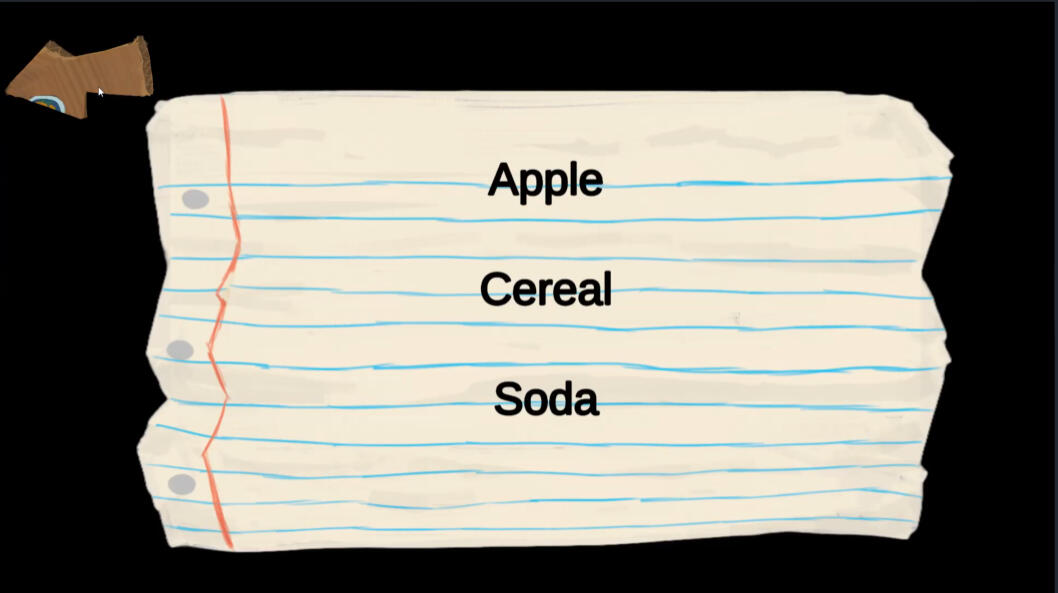 Grocery List Scene (No Levels Complete)